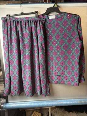 Russ 2 Piece Skirt Blouse Set Vintage Size 16 Made In USA